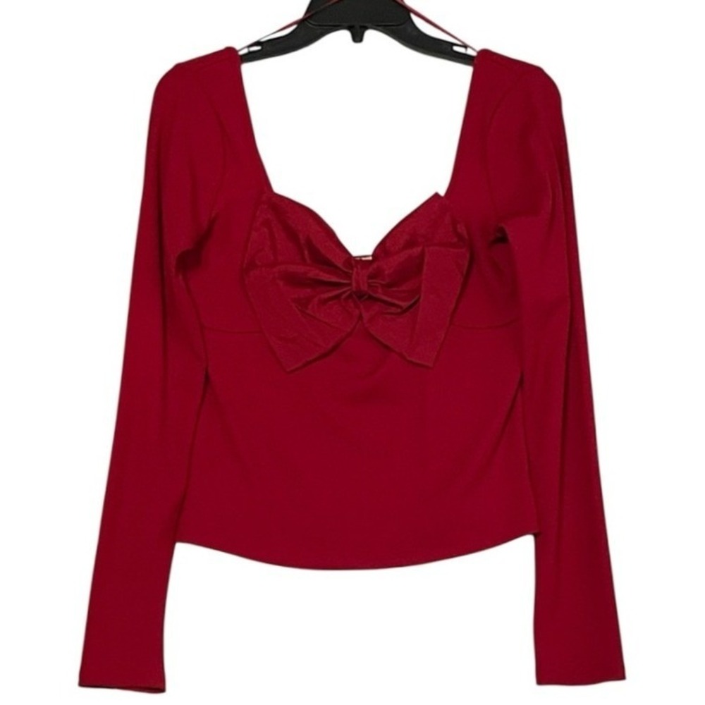 NWT Evolutionary Red Bow Blouse‎ Size Large Elegant